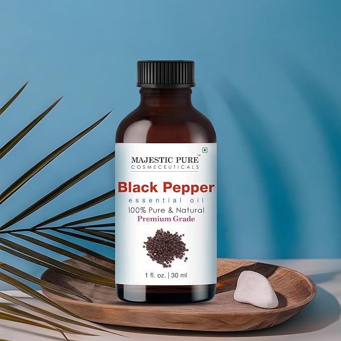 MAJESTIC PURE Blackpepper Essential Oil | 100% Pure and Natural Blackpepper Oil | Premium Grade Essential Oils for Hair Care, Home Diffusers, Skin, Aromatherapy, Massage and Humidifiers | 1 Fl Oz