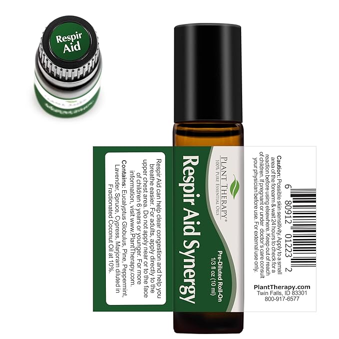 Plant Therapy Respir Aid Essential Oil - Sinus, Airway and Congestion Clearing Synergy Blend 100% Pure, Pre-Diluted Roll-On, Natural Aromatherapy, Therapeutic Grade 10 mL (1/3 oz)