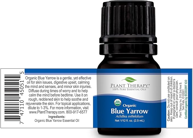 Plant Therapy Organic Blue Yarrow Essential Oil 2.5 ml (1/12 oz) 100% Pure, Undiluted, Therapeutic Grade