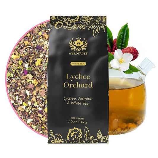 MyRoyalte Exquisite Jasmine Lychee White Tea Blend - 1.3 oz Fragrant White Tea Infused with Sweet Jasmine and Refreshing Lychee Flavors - 100% Natural Tea Gift For Tea Lovers