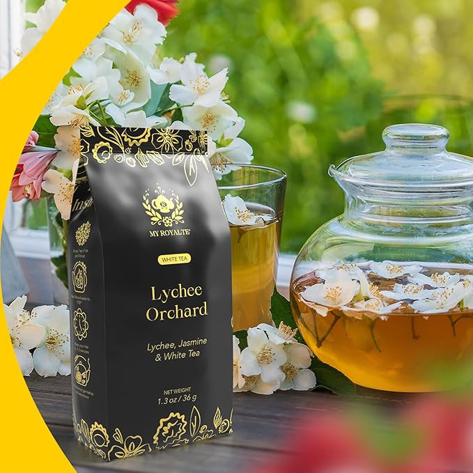 MyRoyalte Exquisite Jasmine Lychee White Tea Blend - 1.3 oz Fragrant White Tea Infused with Sweet Jasmine and Refreshing Lychee Flavors - 100% Natural Tea Gift For Tea Lovers