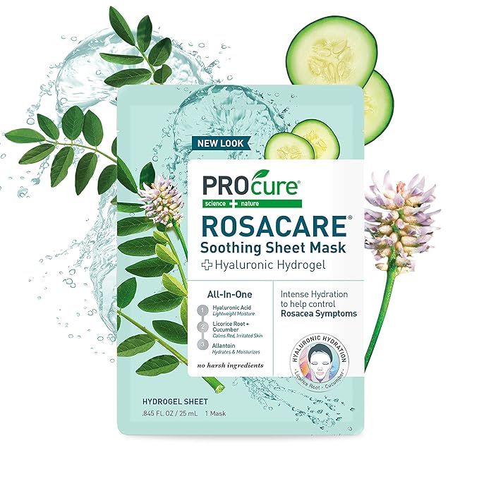 PROcure Rosacare Soothing Sheet Face Mask with Hyaluronic Hydrogel for Rosacea Symptoms, 5 Masks