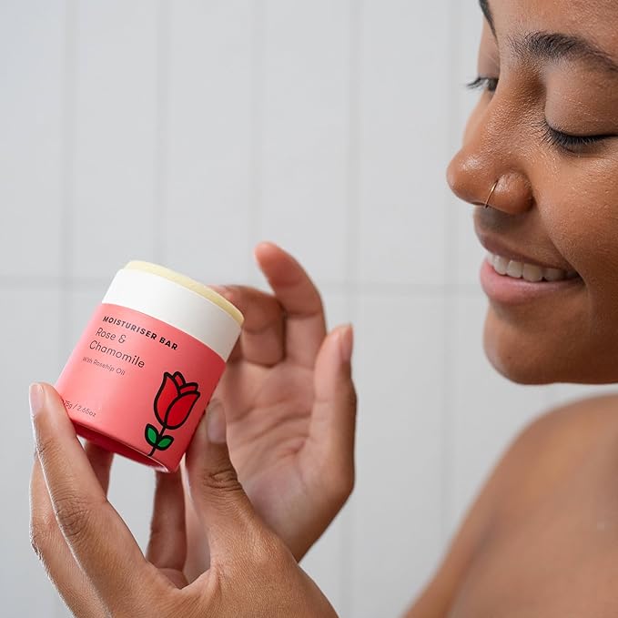 ANIHANA Solid Moisturizer Bar with Coconut Oil Hydrates and Softens Dry Skin Care Paraben Free Cruelty Free Refreshing Rose & Chamomile Scent 2.65 oz