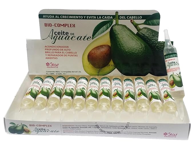 Biocomplex Avocado Oil Ampoules 3 Pack – 0.61 oz Each, Deep Nourishing Hair Treatment for Hydration, Repair, and Strengthening