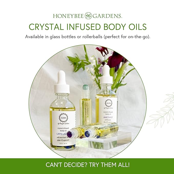Honeybee Gardens Crystal Infused Body Oil, Rose Quartz, Organic, Moisturizing, Non-Greasy, for All Skin Types, 2 Fl Oz