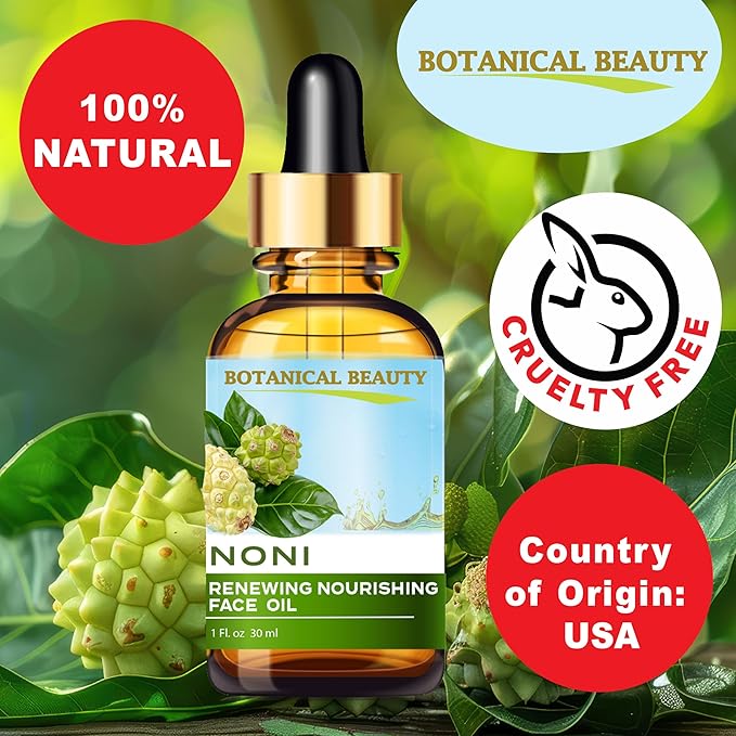 Botanical Beauty NONI RENEWING NOURISHING FACE OIL 100% Natural. 1 Fl oz 30 ml Grape Seed, Avocado, Macadamia, Jojoba, Tamanu, Noni Oils. Anti-aging, Hydrating, Moisturizing, Nourishing, Rejuvenating