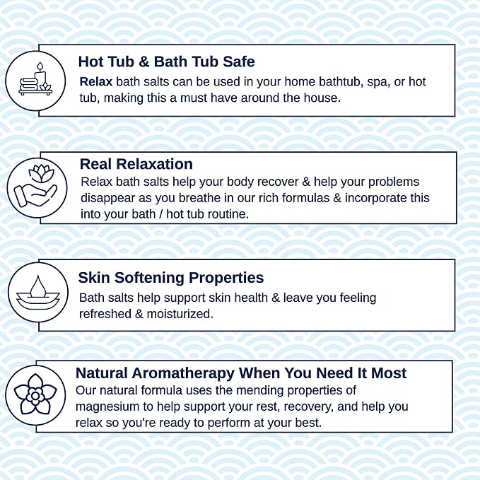 Relax Spa & Bath, Epsom & Dead Sea Salts, Aromatherapy Bath Salts for Hot Tub, Bath, or Spa, Infused with Magnesium, 4 Pack, Escape Therapy