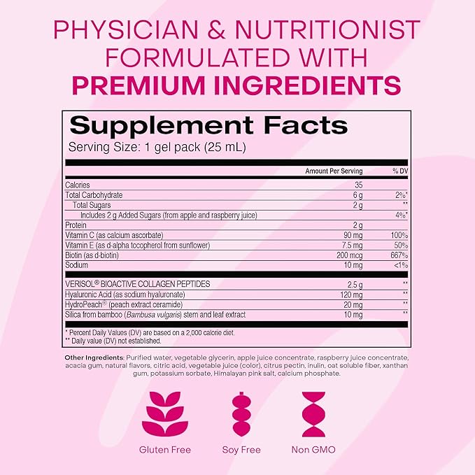 Healthycell Vibrant Hair Skin & Nails Daily Liquid Supplement - Beauty Supplements with Hydrating Nutrients & Essential Vitamins - Collagen, Biotin & Hyaluronic Acid - 30 Gel Packs