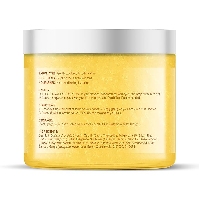 Botanic Hearth Mango Swirl Body Scrub - 8.8 fl oz - Exfoliating & Moisturizing Scrub for Smooth, Radiant Skin - Infused with African Shea & Glycolic Acid | 3 in 1 Scrub