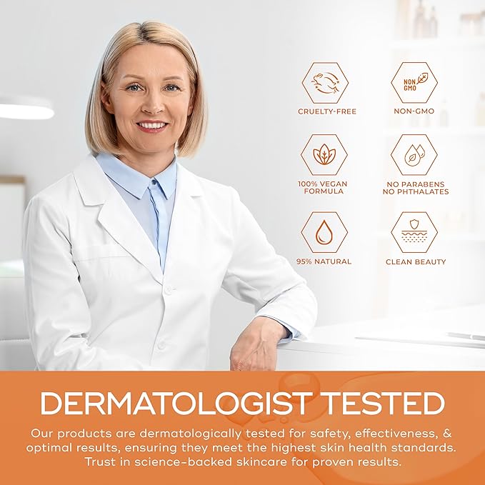 Vitamin C Serum For Face - Dermatologist Tested - with Collagen For Dark Spots, Skin Brightening, Anti-Aging & Acne + Fine Lines & Wrinkles - Vegan, Clean Beauty Korean Skin care