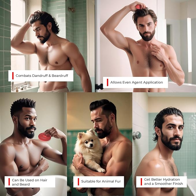 Bossman Scalp Massager & Shampoo Brush (Red) – Head Scrubber, Beard Exfoliator & Dandruff Control for Hair & Beard