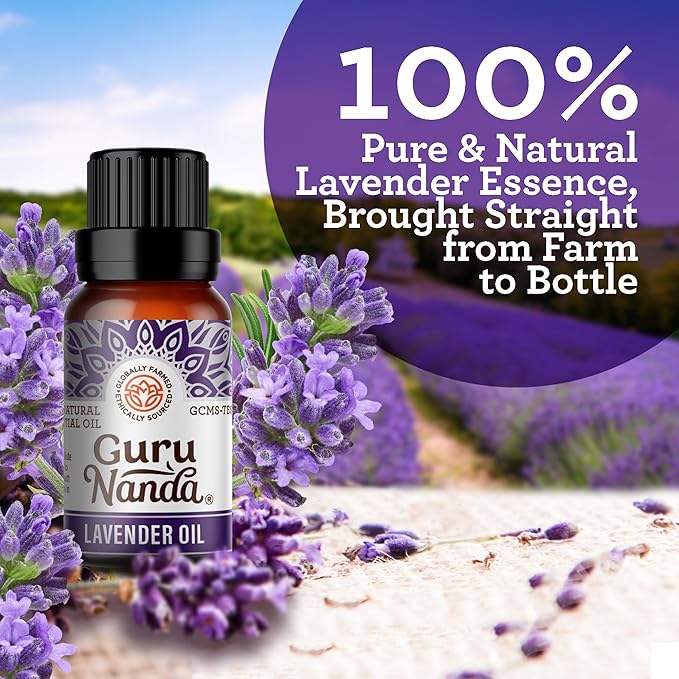 GuruNanda Lavender Essential Oil - 100% Pure, Natural and Undiluted Oil for Massage & DIY Recipes- Premium Diffuser Oil for Aromatherapy (Pack of 1 - 0.5 Fl Oz)