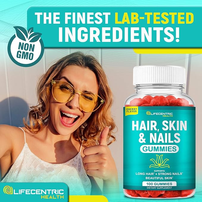 Hair Skin and Nails Gummies with High Potency Biotin 5000mcg | Tasty Hair Vitamins for Women Men and Kids | Gluten Free Hair Nail and Skin Vitamins Plus Biotin Gummies for Hair Growth