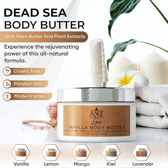 Salt Cellar Spa Lavender Body Butter for Women, Made with Dead Sea Minerals, Shea Butter & Plant Extracts, Luxurious Skin Rejuvenation & Moisturization, Made in Israel, Cruelty-Free, Paraben Free
