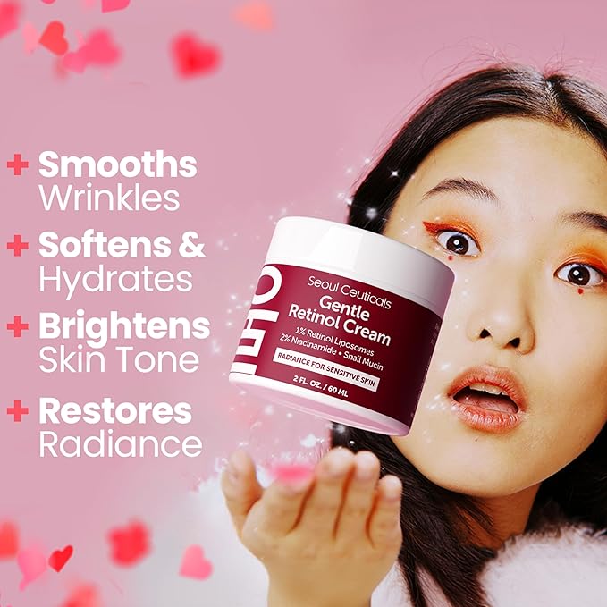 SeoulCeuticals 1% Korean Retinol Night Cream - 97.5% Snail Mucin + 2% Niacinamide Moisturizer for Face - Gentle K Beauty for Sensitive Skin 2oz