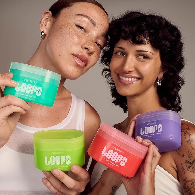 LOOPS Exfoliating Toner Korean Skincare - Refine, Resurface, and Rebalance Skin - Brightening & Anti-Aging Skincare - Pre-Soaked Bamboo Pad - Vegan, Natural, Biodegradable Toner Pads for Face