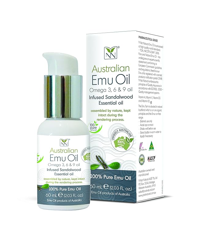 Emu Oil Pure Skin Moisturizer - Nail, Body, Face, Scalp & Hair Moisturizer with Omega 3, 6, 9, Vitamins, & Minerals - Australian Emu Oil for Skincare by Y-Not Natural - 60mL, Sandalwood