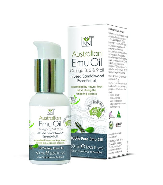 Emu Oil Pure Skin Moisturizer - Nail, Body, Face, Scalp & Hair Moisturizer with Omega 3, 6, 9, Vitamins, & Minerals - Australian Emu Oil for Skincare by Y-Not Natural - 60mL, Sandalwood