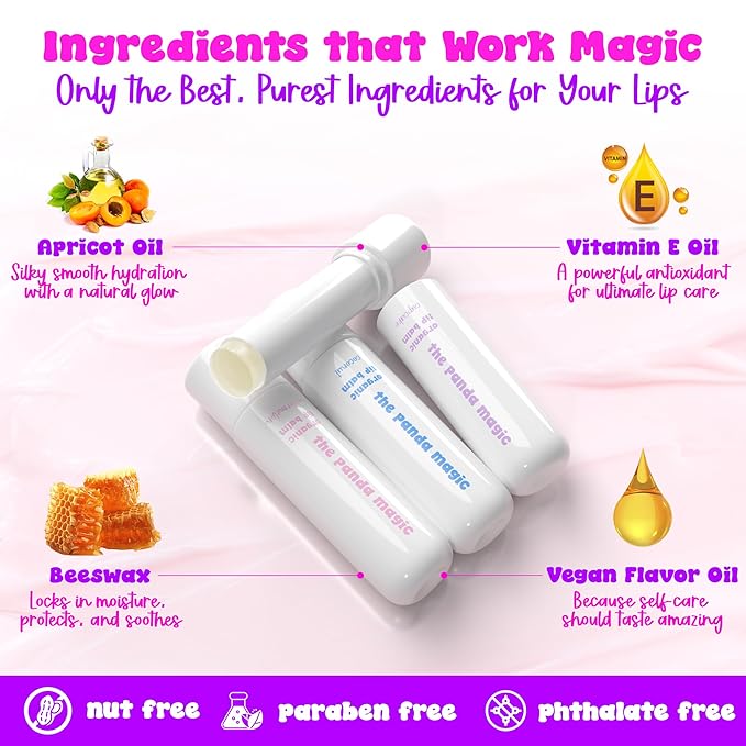 Organic Lip Balm Set- All-Natural, Moisturizing, Soothing Lip Mask and Hydrating Lip Treatment for Chapped Lips - Delicious Watermelon, Vanilla Cupcake, and Coconut Flavor