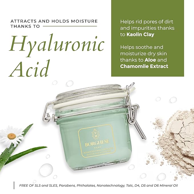 Borghese Advanced Fango Delicato Mud Musk - Hydrating Face Mask with Kaolin Clay, Aloe, Hydrolyzed Collagen & Hyaluronic Acid for Normal & Dry Skin