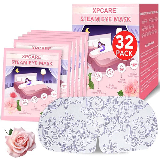 XPCARE 32 Pack Steam Eye Masks for Dry Eyes, SPA Warm Sleep Eye Mask, Disposable Heated Eye Mask for Dark Circles, Puffy Eyes, Relief Stress Eye Fatigue(Rose)