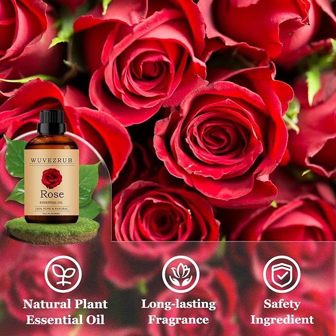 Rose Essential Oils 60ML, Pure Rose Essential Oil for Aromatherapy Diffuser - 2 Fl Oz