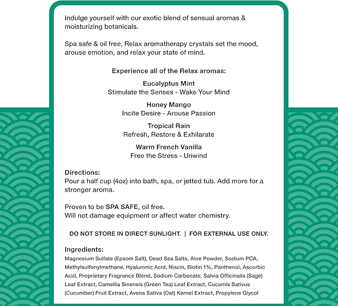 Relax Spa & Bath, Epsom & Dead Sea Salts, Aromatherapy Bath Salts for Hot Tub, Bath, or Spa, Infused with Magnesium, 32 oz Each, 4-Pack