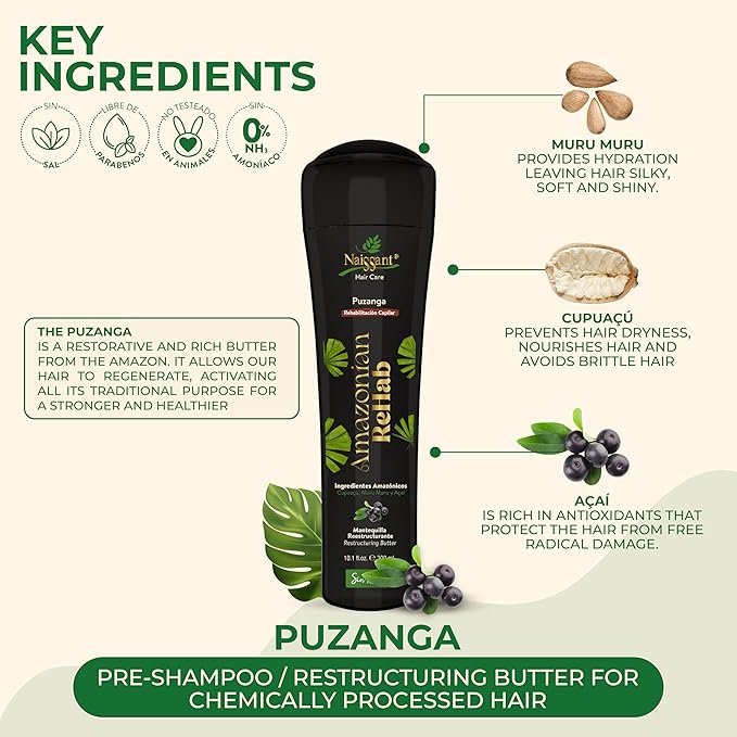 naissant Amazonian Rehab Hair Care Puzanga Butter | Enriched with Muru Muru, Cupuaçu, and Açaí | Nourishing Pre-Shampoo for Lightweight, Soft, and Damaged Hair Repair (10.1 fl oz)