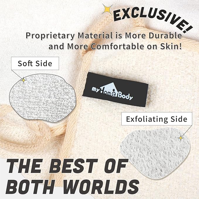 myHomeBody Dual-Textured Exfoliating Washcloth with Soft and Scrubbing Side, Body Exfoliation Scrubber for Bath, Shower, Durable 3 Layer Construction, Ivory, Set of 3