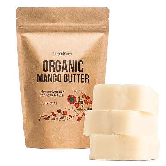 Organic Mango Butter 1lb - Raw Organic Unrefined Mango Seed Butter for Skin Care, Body Butter & Hair - Pure Mango Butter Cold Pressed for Soap Making, Mango Lotion | Natural Skin Moisturizer