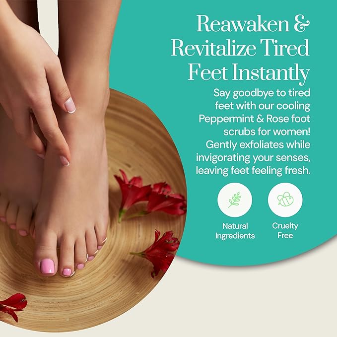 Soapstones Happy Feet Peppermint Rose Exfoliating Foot Scrub - 200mL Skin Exfoliator for Body & Feet with Dead Sea Salt & Safflower Oil - Refreshing Peppermint & Rose Scent for Soft, Revitalized Skin