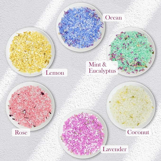 Bath Salts Gift Set 6-Pack - Relaxing Aromatherapy Spa Set for Women, 80g Self-Care Gifts for Mom, Mother's Day Birthday Gifts with Natural Sea Salts