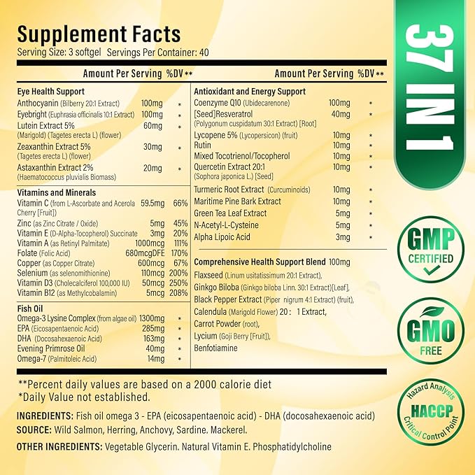 Hydrolyzed Collagen Peptide Filled NAD Biotin Gummies and AREDS 2 Lutein Zeaxanthin Omega-3 CoQ10 Bilberry Exctra Eye Vitamins Supplement 1+1 Combination Pack