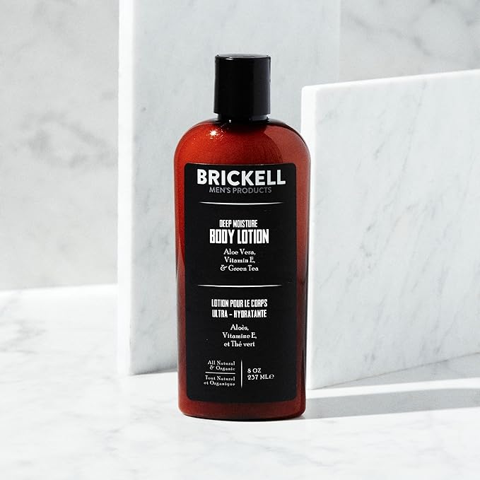 Brickell Men's Deep Moisture Body Lotion for Men, Natural and Organic Protects and Hydrates Dry Skin, 8 Ounce, Unscented