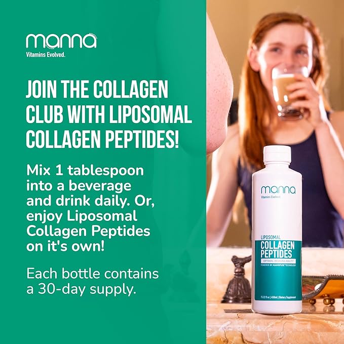 Manna Liposomal Collagen Peptides Liquid – 5000mg High Absorption Grass-Fed Type I & III Collagen for Skin, Hair, Nails, Joints – Hydrolyzed Collagen Supplement, Non-GMO, 16oz, for Women & Men