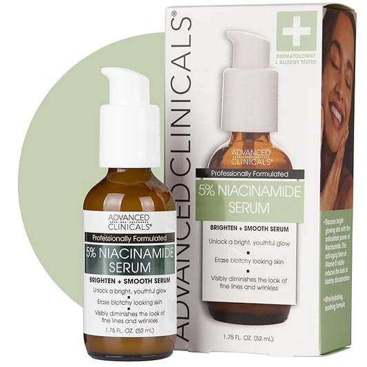 Advanced Clinicals Niacinamide Serum | 5% Niacinamide Serum For Face With Hyaluronic Acid, Ferulic Acid, Aloe Vera, & Fruit Extracts Helps Improve Look Of Dark Spots & Uneven Skin Tone, 1.75 Fl Oz