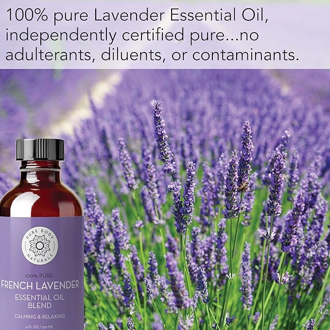 Pure Body Naturals French Lavender Essential Oil Blend, 4 fl oz - for Aromatherapy, Soap Making, and DIY Skin and Hair Products