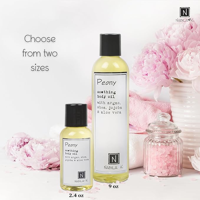 Peony Body Oil, Travel Size 2.4 oz Moisturize & Nourish with Argan & Coconut Oil - Vitamin C Enriched - Naturally Derived, Vegan-Friendly