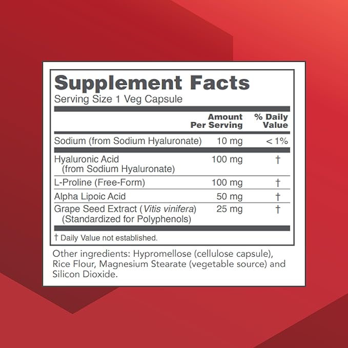 PROTOCOL FOR LIFE BALANCE Hyaluronic Acid - 100mg Hyaluronic Acid - Skin & Joint Support - Eye Support Supplement - Non-GMO & Kosher - 60 Veg Caps