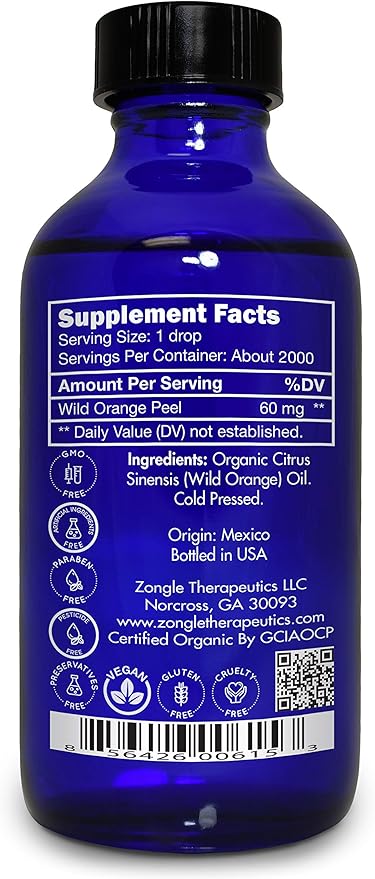 Organic, Orange Essential Oil, Food Grade, for Baking, Skin – 100% Pure, Wild, Orange Oil, Safe for Ingestion, by Zongle Therapeutics, 4 OZ