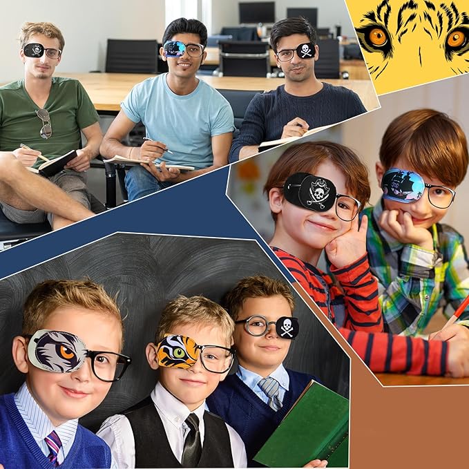 Newcotte 12 Pcs Eye Patch for Kids Toddler Reusable Adjustable Girls Boys Eyepatch for Glasses Left or Right Eye Patch, Assorted Patterns(Spooky)