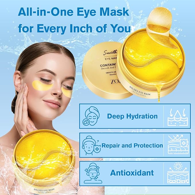 Gold Eye Patches 2-Pack (120 PCS) - Anti-Wrinkle & Firming Under Eye Gel Mask, Instantly Brighten Dark Circles, Luxury Collagen Treatment for Women, Wrinkle Patches for Eye Area