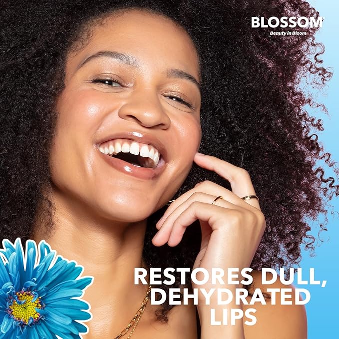 Blossom Lip Gloss & Lip Oil with Olive Oil + Grape Seed Oil, Moisturizing and Hydrating Shimmer Sparkle, Infused with Real Flowers, 3g, Coconut