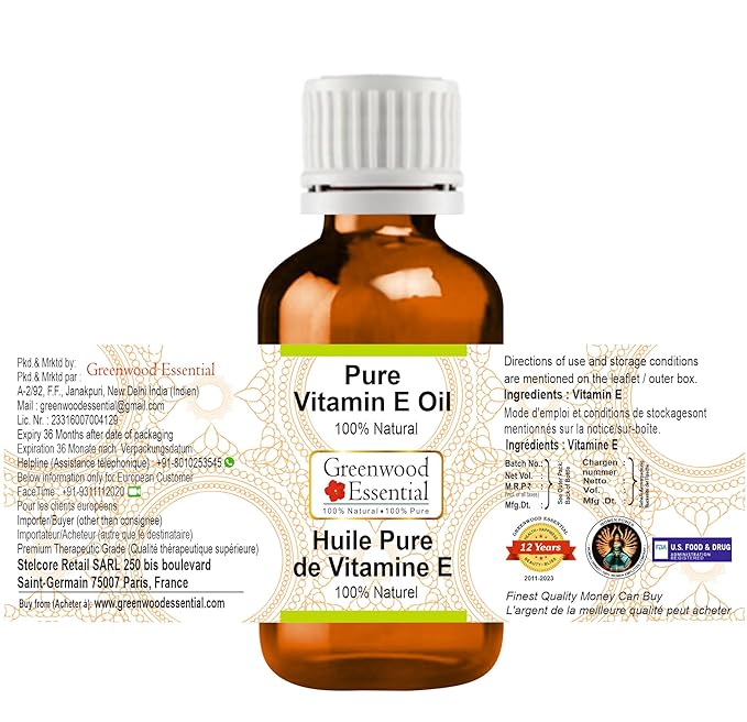 Pure Vitamin E Oil Premium Therapeutic Grade for Hair, Skin & Aromatherapy 30ml (1.01 oz)