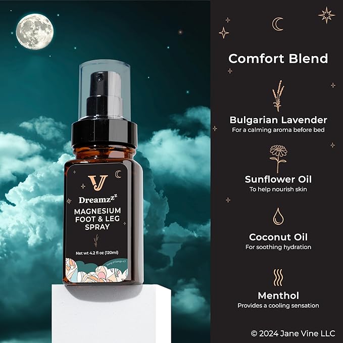 Dreamzzz Magnesium Spray for Feet and Sleep – Blended Formula Magnesium Oil with Lavender & Coconut Oil - Topical Magnesium Body Foot and Leg Spray for Women - Reduced Stickiness - 4.2 oz