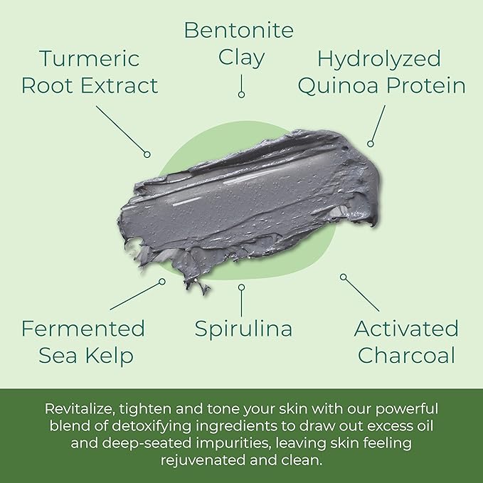 Sea Kelp Mud Face Mask Skincare Activated Charcoal & Bentonite Clay Detox & Repair Facial Mask Calming Hydration Boost - Turmeric & Aloe Daily Glow Essentials for Women & Men - 2oz