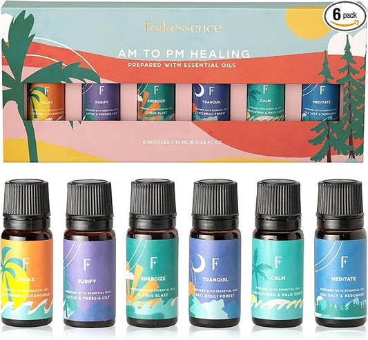 Folkulture Essential Oils for Diffuser Oil | Essential Oil Set of 6 Fragrance Oils | Diffuser Oils Scents for Home | Oil Diffusers Essential Oils Gifts for Relaxation - Lavender & Sandalwood