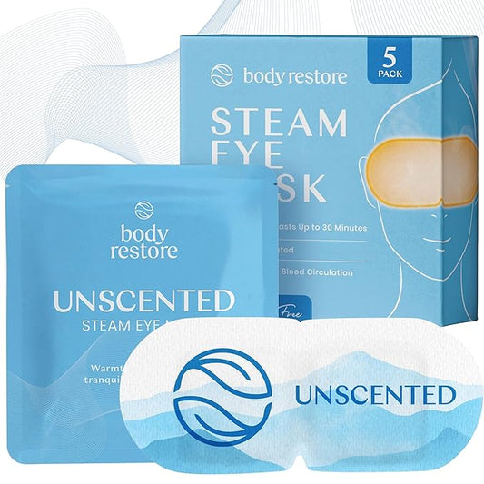 Body Restore Self Heated Steam Eye Mask 5 Pack - Fathers Day Unique Gifts for Dad, Relaxation Gifts for Her and Him, Best Friend, Stye Eye Treatment, Travel Essentials - Unscented
