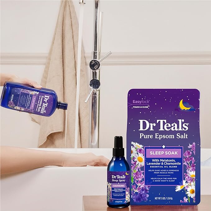 Dr Teal's Foaming Bath with Pure Epsom Salt, Sleep Blend with Melatonin, Lavender & Chamomile Essential Oils, 34 fl oz (Pack of 2)