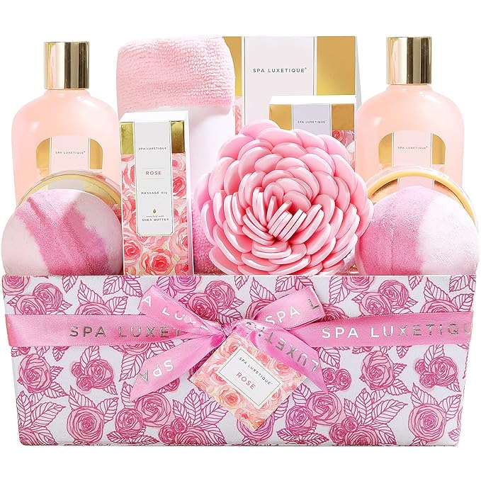 Spa Gift Baskets for Women, Spa Luxetique Bath Set, 12 Pcs Rose Gifts Set with Bu